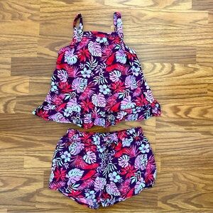 2 Pc Set Sonoma Girls Size 7 Rayon Tank Top Shorts Purple Tropical Floral EUC!
